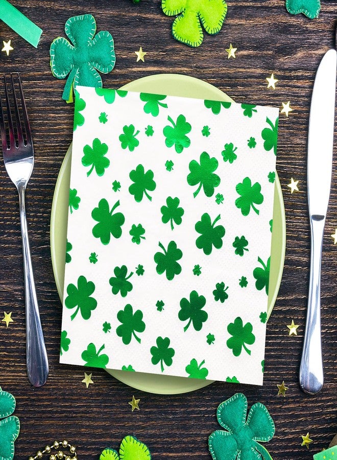 JarThenaAMCS مناديل كوكتيل جارثينا إيه إم سي إس، 100 قطعة، بنقشة نبات البرسيم الأخضر، ثلاث طبقات، مناديل ورقية للاستخدام مرة واحدة، مناسبة لعيد القديس باتريك، مثالية لمشروبات الأعياد الأيرلندية، مقاس 5 × 5 بوصة. - Image 4